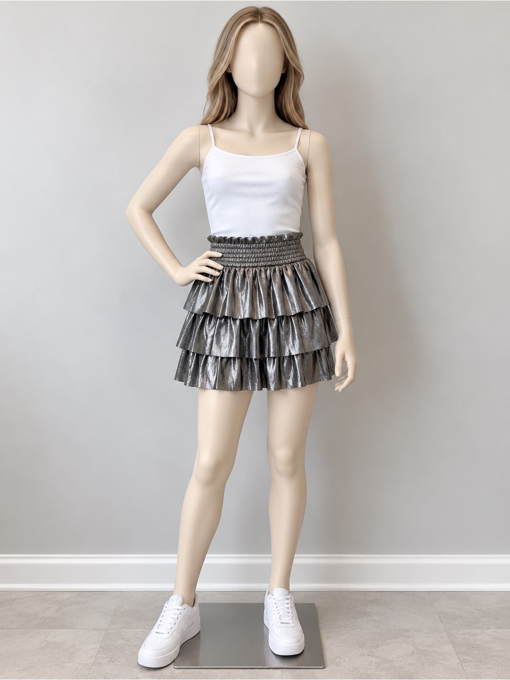 Franki by Francesca’s Metallic Silver Tiered Ruffle Skirt Child's Size 12